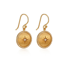 Load image into Gallery viewer, 18K Gold Plated Sun Plate Earrings with CZ
