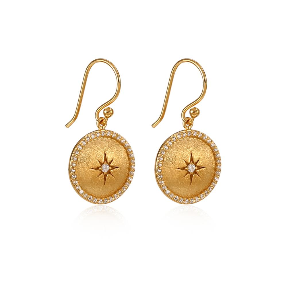 18K Gold Plated Sun Plate Earrings with CZ