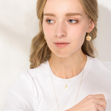 Load image into Gallery viewer, 18K Gold Plated Sun Plate Earrings with CZ
