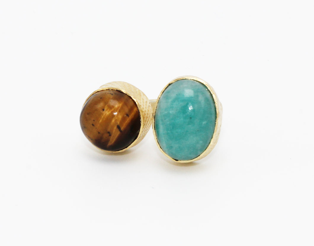 Gold Plated Tiger Eye and Amazonite Ring