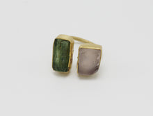 Load image into Gallery viewer, Gold Plated Green Kyanite and Rose Quartz Ring
