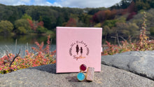 Load image into Gallery viewer, Gold Plated Rose Quartz, Raw Ruby and Sky Apatite Ring
