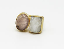 Load image into Gallery viewer, Gold Plated Clear Quartz and Rose Quartz Ring
