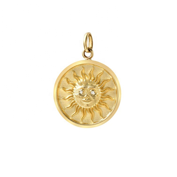 18K Gold Plated Sun Medallion Plate Necklace