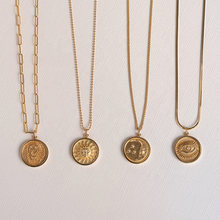 Load image into Gallery viewer, 18K Gold Plated Sun Medallion Plate Necklace
