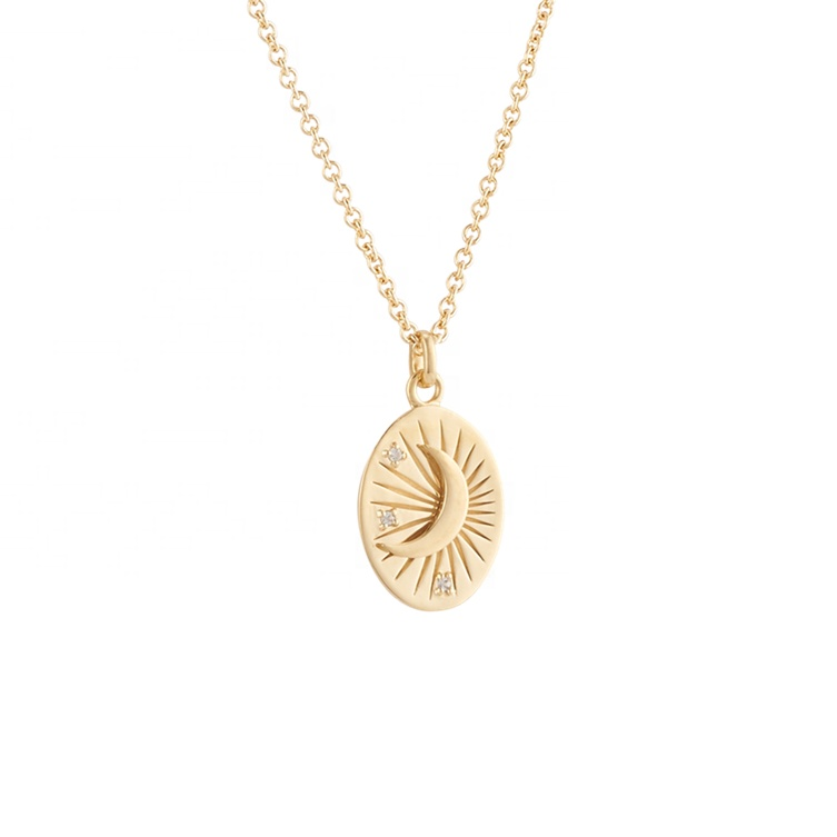 18K Gold Plated Moon Medallion Plate Necklace