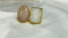 Load image into Gallery viewer, Gold Plated Clear Quartz and Rose Quartz Ring
